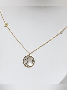 18K Gold Over Stainless Steel Real Mother of Pearl Moon Dainty Necklace